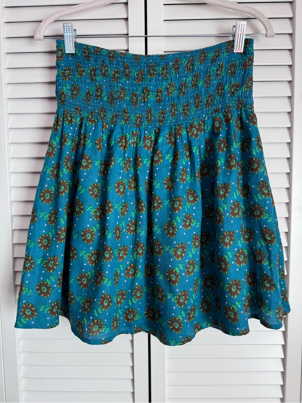 Natural Life Reversible Smocked Waist Floral Skirt Blue Pink Cottagecore S/M